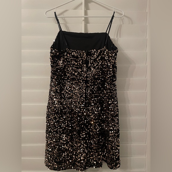 Brown/Gold Sequin Black Velvet
Spaghetti Strap Mini Dress - Picture 2 of 3